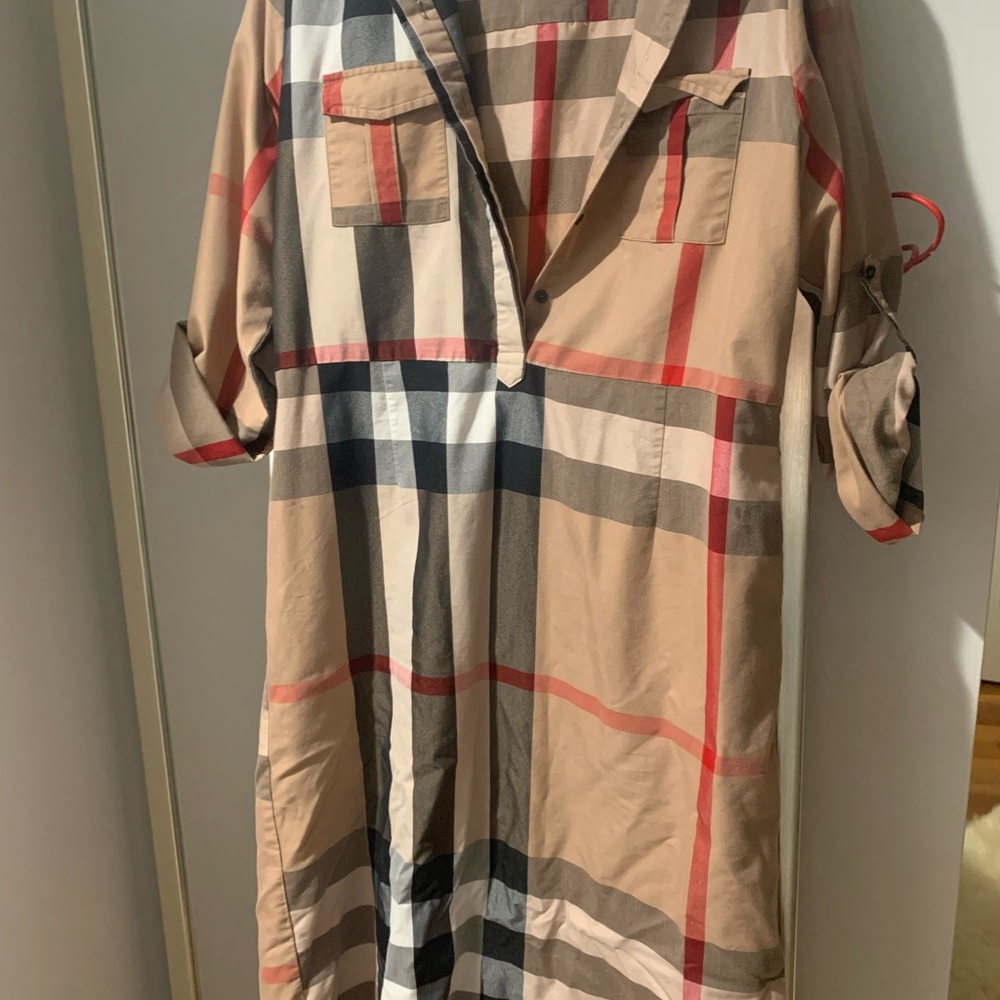 Plaid Shirt Dress with Rolled Sleeves
